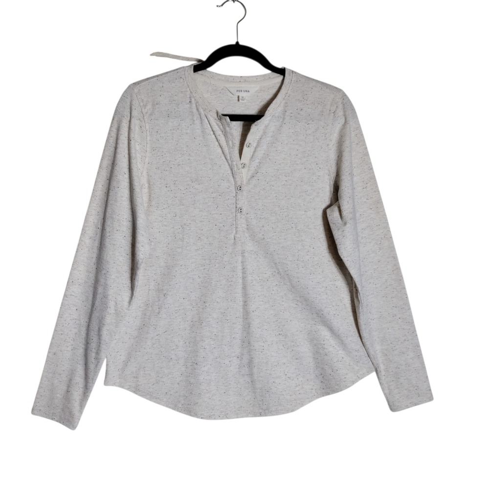 Per Una Marks & Spencer Ivory Speckled Ribbed Henley Top Long Sleeve US 12 16